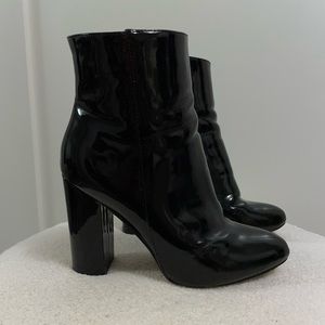PLT black patent faux leather heeled ankle boots